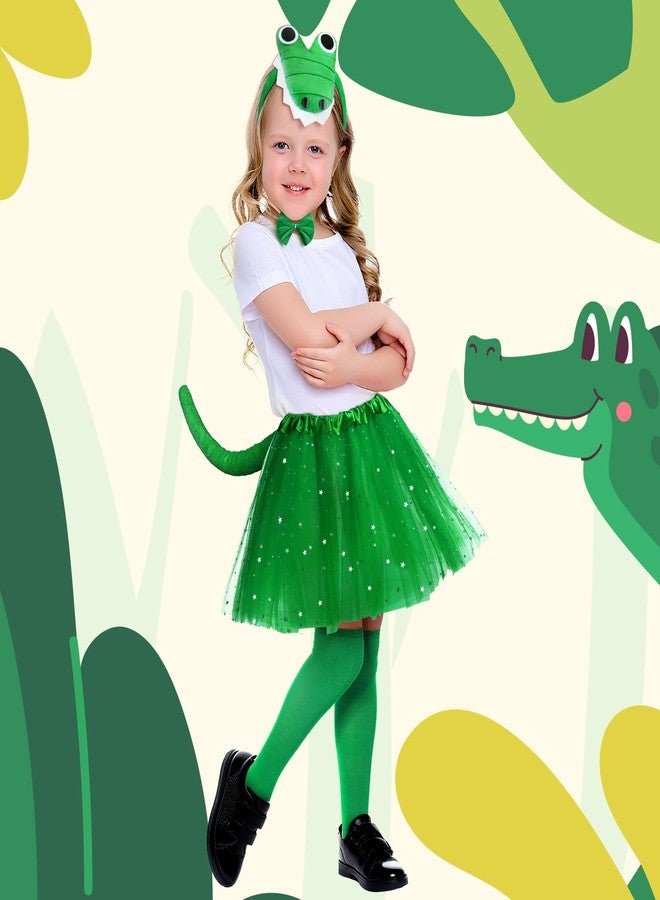Newcotte 5 Pcs Halloween Costume Set Chicken Crocodile Snake Headband Bowtie Tail Tutu and Socks Accessories(Crocodile,Kid) - Image 2